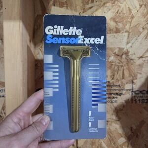 Vintage GILLETTE 1993 SENSOR EXCEL Razor Metal Handle Blade Shaver GOLD USA